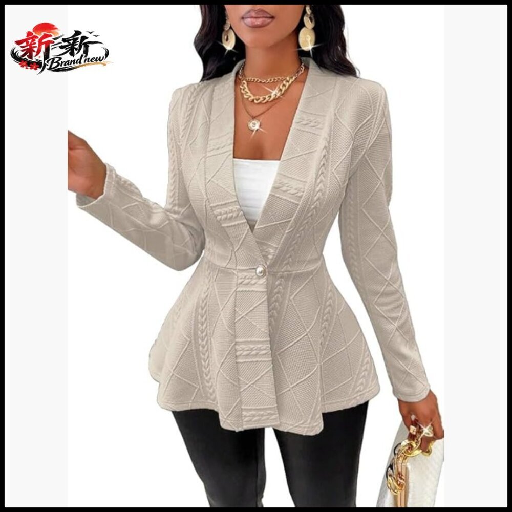 Long Sleeve Knit Blazer Peplum Cardigan Business Casual Office